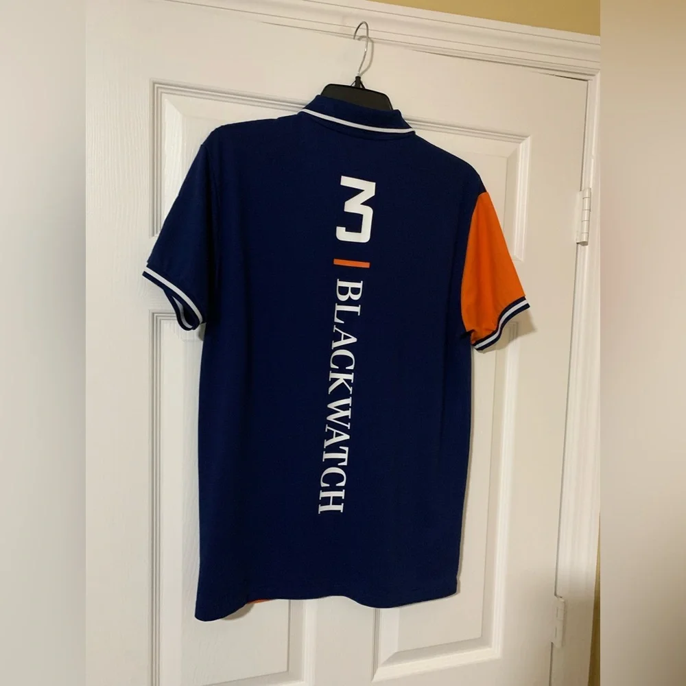 Rugby-Striped Polo Shirt - Navy & Orange